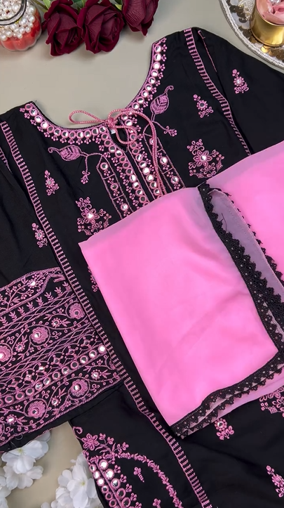 Black Pink Embroidery Suit
