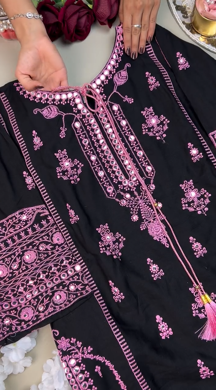 Black Pink Embroidery Suit