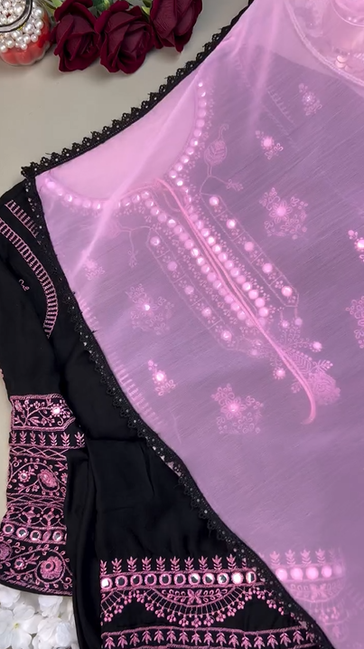 Black Pink Embroidery Suit