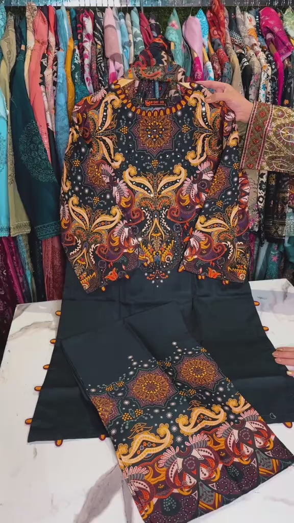 Black 3Pcs Embroidery Suit