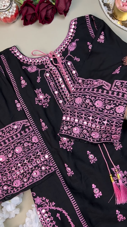 Black Pink Embroidery Suit