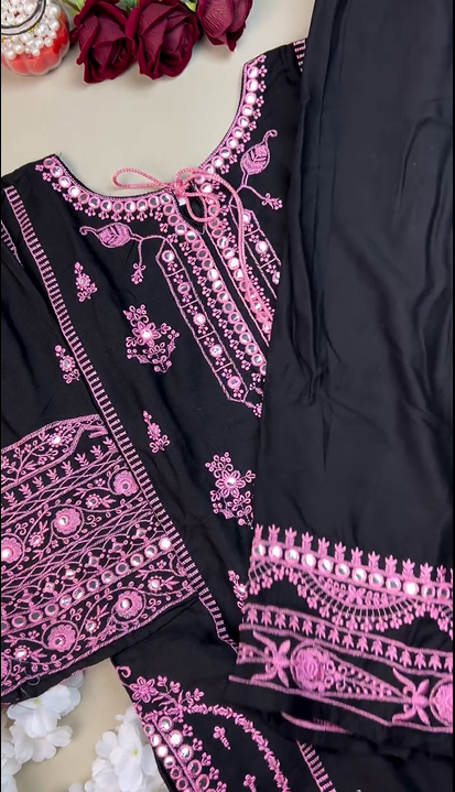 Black Pink Embroidery Suit