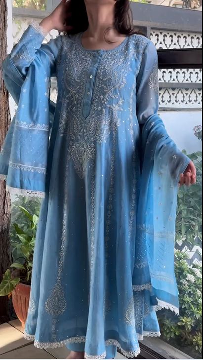 Baby Blue Chickankari Dress