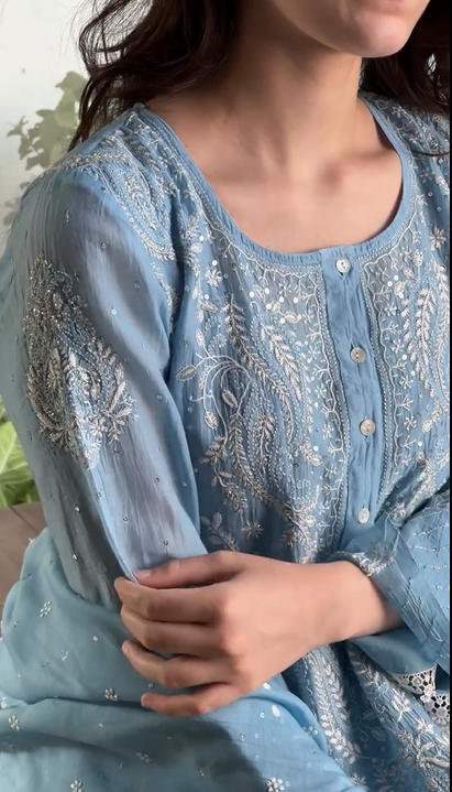 Baby Blue Chickankari Dress