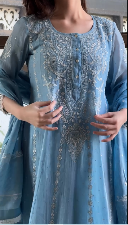 Baby Blue Chickankari Dress
